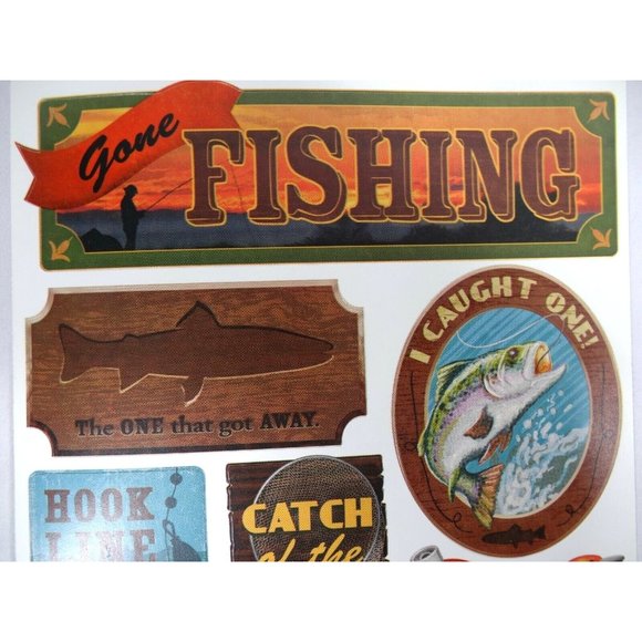 Karen Foster Design Scrapbooking Stickers Gone Fishing Signs Acid Lignin Free - Picture 2 of 2
